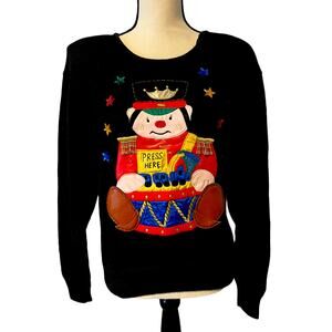 VTG Marmie West Women's Christmas Black Sweater Vest Toy Soldier Size Large